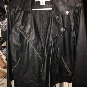 Celebrity pink black leather jacket